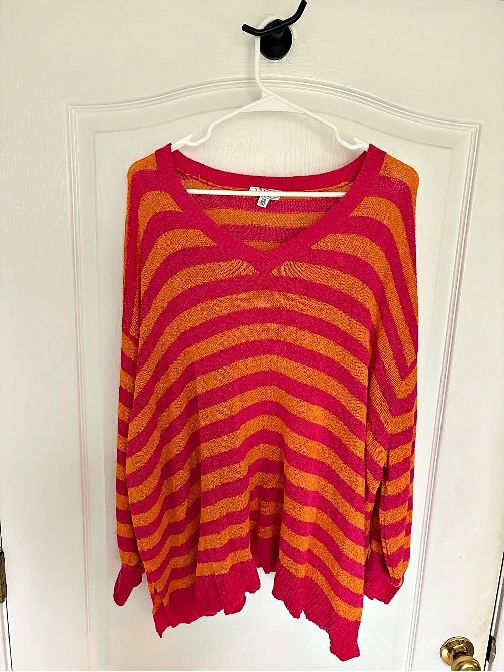Mudpie Striped Crew Neck Sweater in Pink & Orange